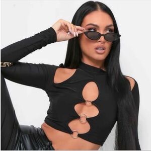Missy Empire Keeley Black Cut Out Long Sleeve Crop Top
